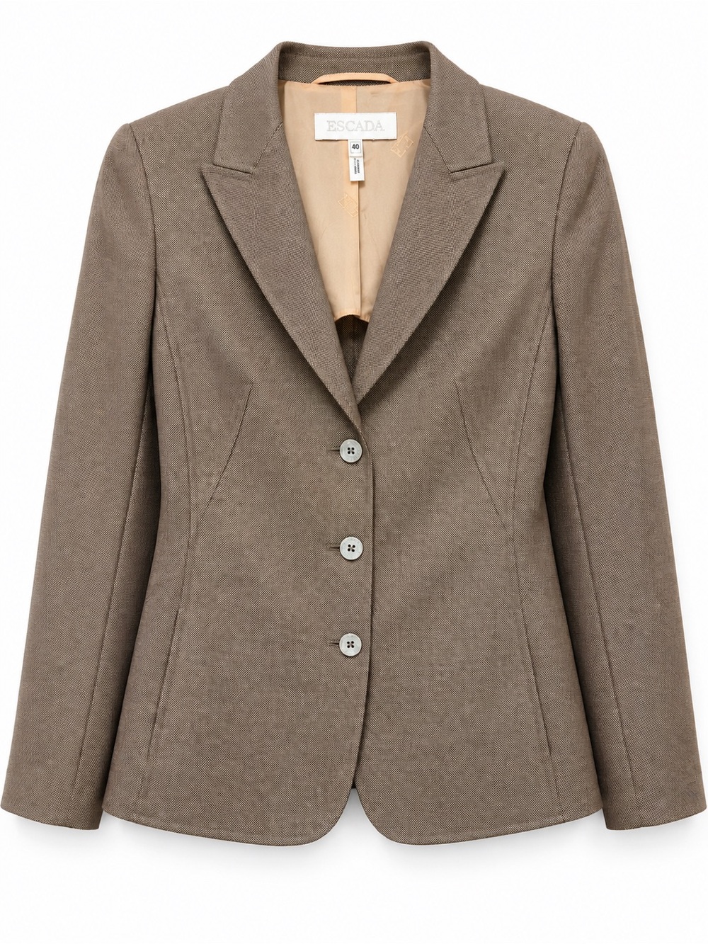Vintage ESCADA 100% Virgin Wool Blazer Brown Textured Made in Germany Size 40